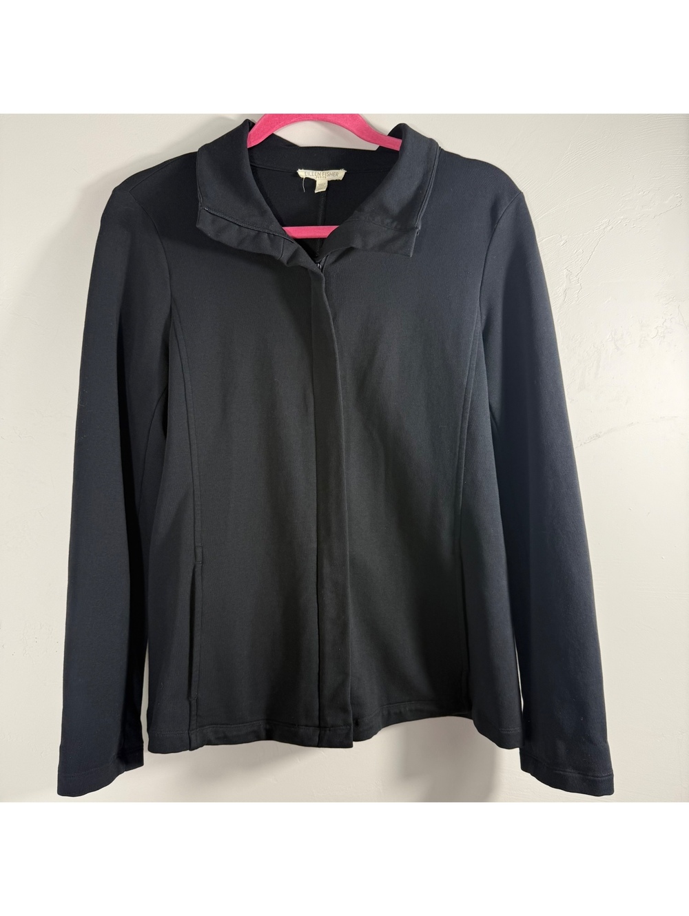 Eileen Fisher Petite Cotton Stretch French Terry Full Zip Black | M
